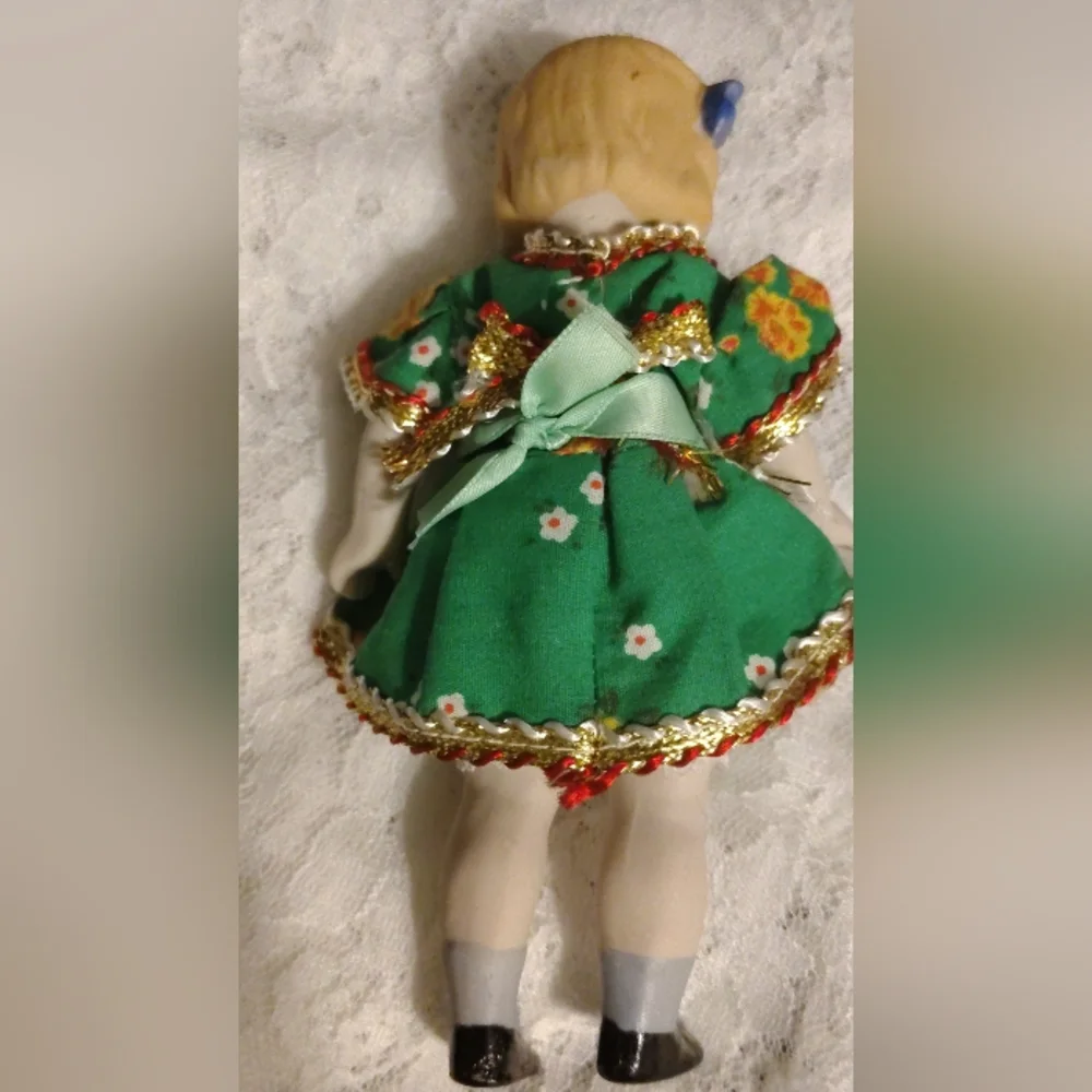 Vintage Bisque Doll Shackman 6" Tall German Green Dress Japan Mcm - Picture 6 of 7